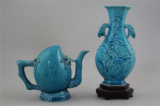 Two Chinese turquoise glazed vessels, 19th century, 9.5cm and 14cm